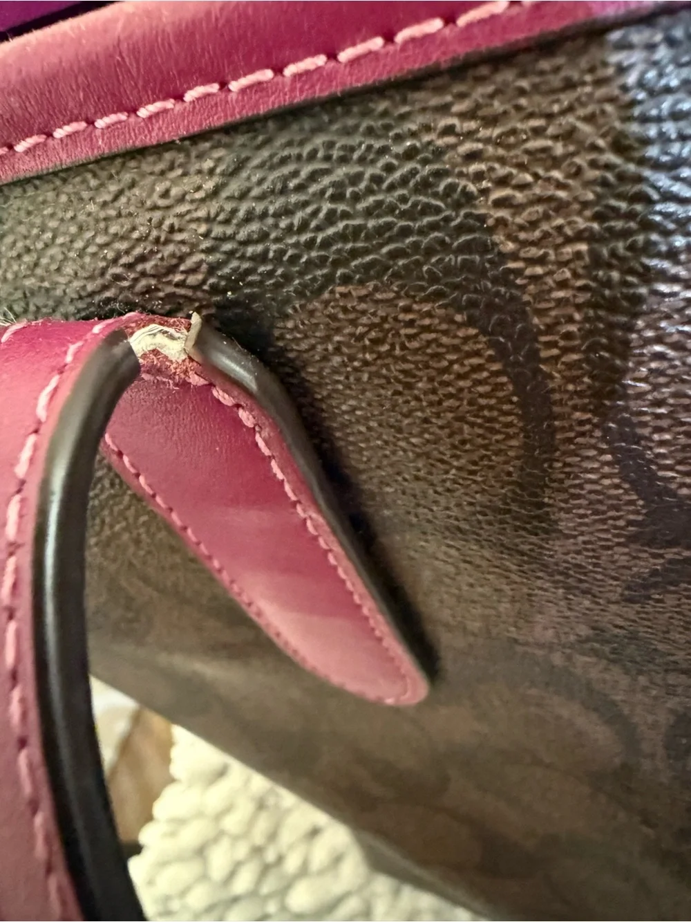 Coach Black Signature Tote with Plum Trim